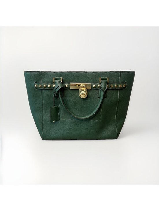 Michael Kors Handbags - Michael Kors Green Hamilton Gold Studded Saffiano Leather Tote Purse Bag Preppy